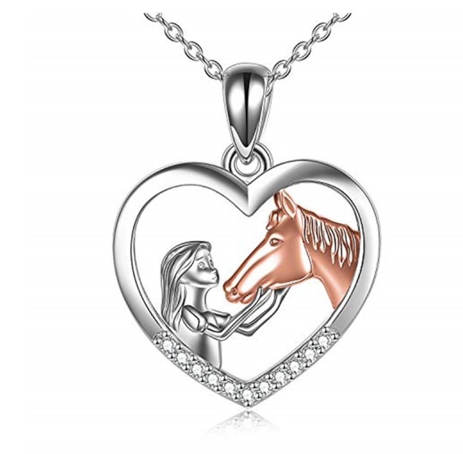 Girl and horse in love heart necklace