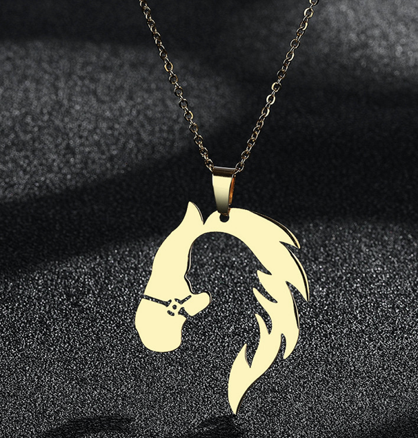 Gold Stainless Steel Horse Head Necklace
